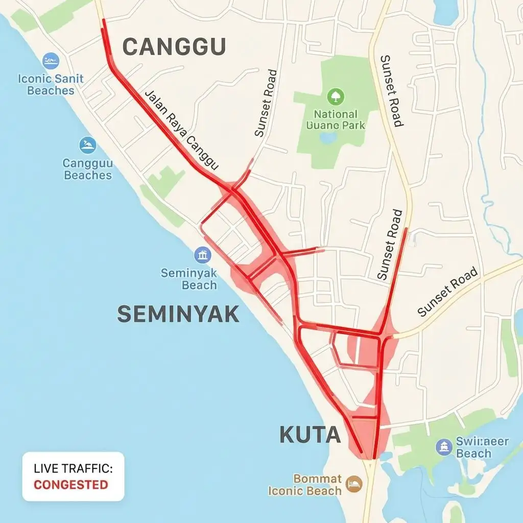 Traffic map of Southern Bali