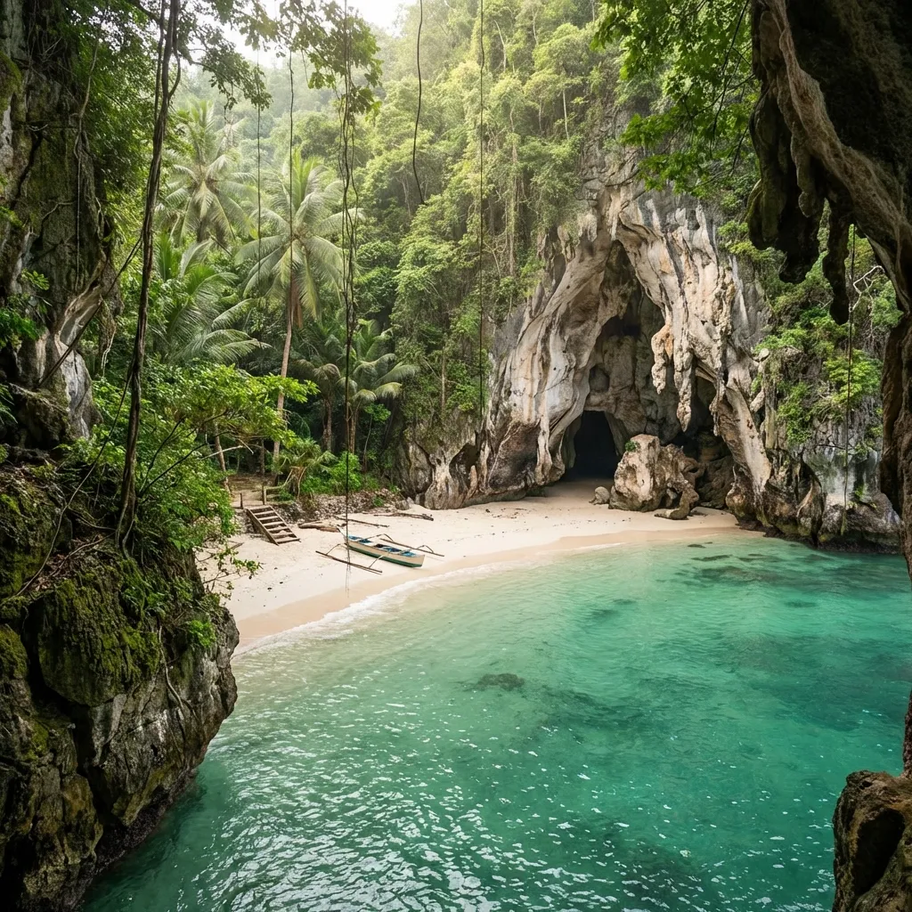 The turquoise water and caves of Green Bowl Beach