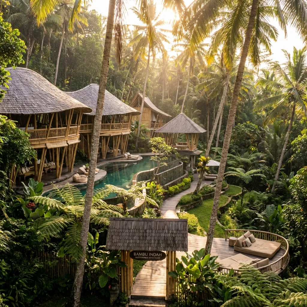 A beautiful bamboo-built eco resort in Bali jungle